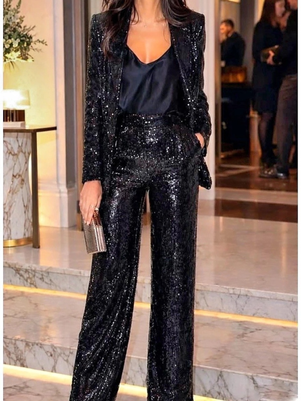 H&M Black Sequin Wide-Leg Pants Size Small